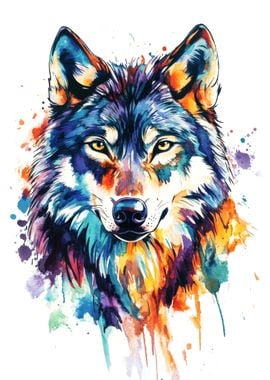 Colorful Wolf Watercolor