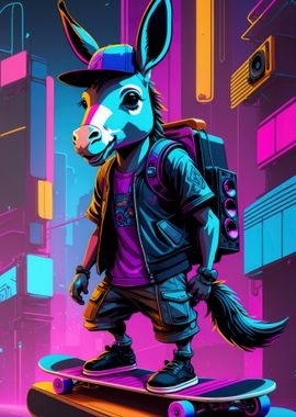 Donkey Skateboarding in Neon City