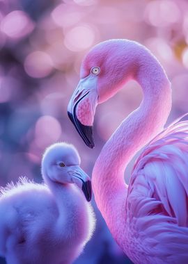 Pink Flamingo and Chick