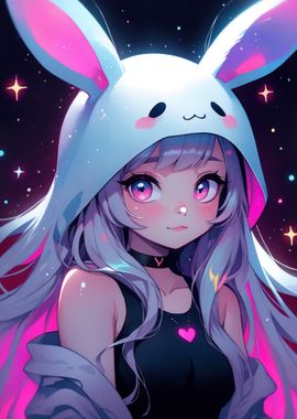 Anime Girl with Bunny Hood