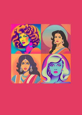 Four Women in Colorful Portraits