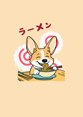 Corgi Eating Ramen