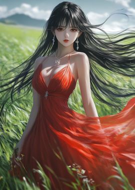 Anime Girl in Red Dress