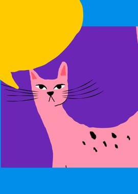 Pink Cat with Speech Bubble