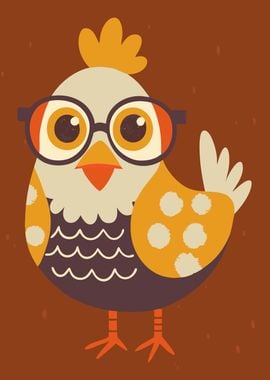 Cute Retro Chicken with Glasses in Warm Autumn Tones