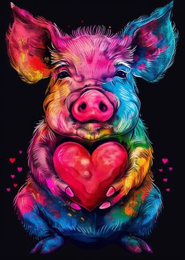 Rainbow Pig with Heart