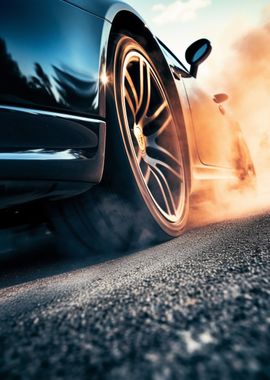 Black Sports Car Burning Rubber