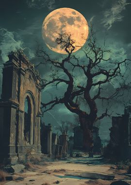 Moonlit Cemetery