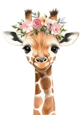 Giraffe with Floral Crown