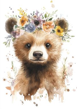 Bear Cub with Floral Crown