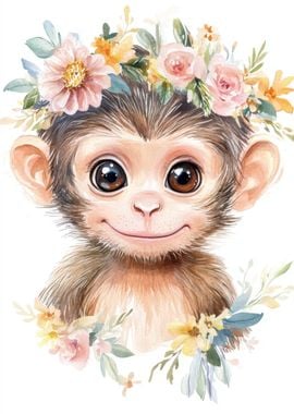 Monkey with Floral Crown