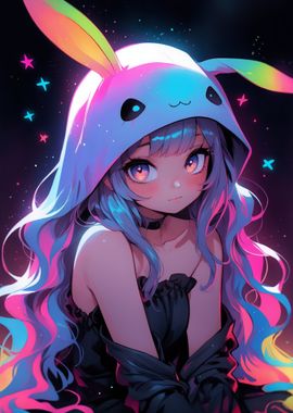 Anime Girl with Bunny Hood