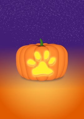 Halloween pumpkin lantern with cat paw