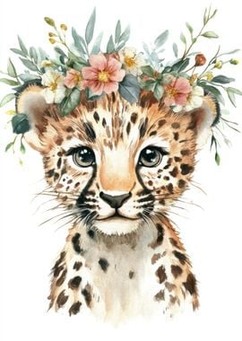 Leopard Cub with Floral Crown