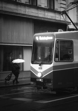 Tram in Graz black and white