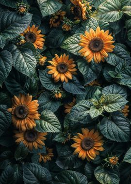 Sunflowers and Leaves