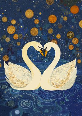 Swans in Starry Night