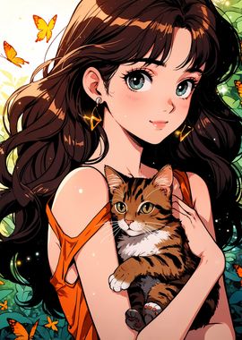 Anime Girl with Cat