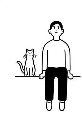 Man and Cat Sitting