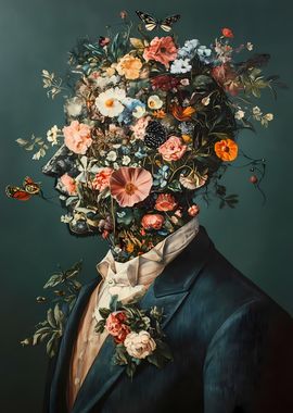 Floral Man Portrait Abstract Mental Roses