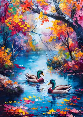 Autumn Ducks by the Lake