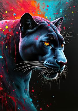 Black Panther Portrait With Paint Splash