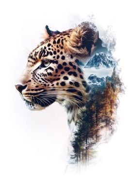 Leopard & Mountain Landscape