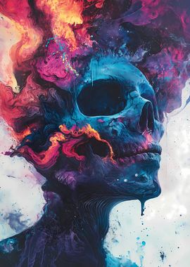 Abstract Skull with Colorful Swirls