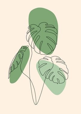 Line Art Monstera Leaves