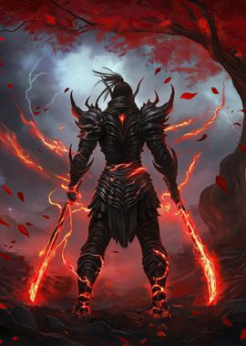 Dark Warrior with Flaming Swords