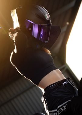 Woman in Motorcycle Gear