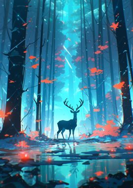 Deer in a Blue Forest