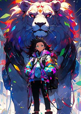 Anime Girl with Lion