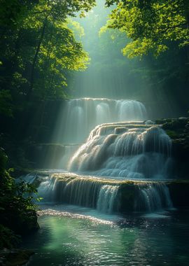 Waterfall in Forest Nature