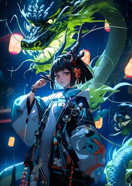 Anime Girl with Dragon