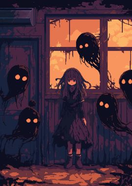 Girl Surrounded by Shadows