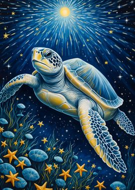 Sea Turtle in Starry Night