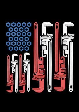 Plumber American Flag Pipe Wrench 4th Of July Plumbing