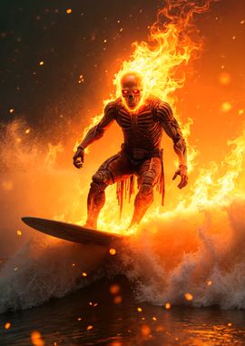 Flaming Skull Surfer