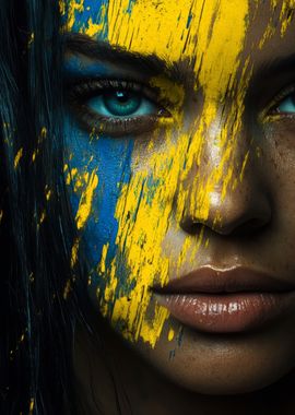 Woman with Blue and Yellow Paint