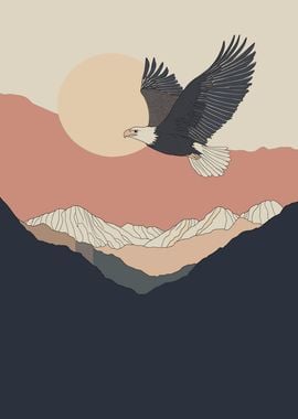 Eagle Soaring Over Mountains