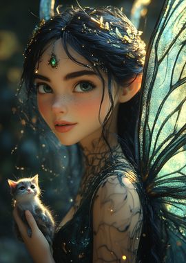 Black Fairy with Kitten