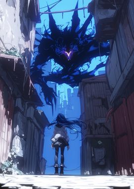 Anime Girl Facing Monster