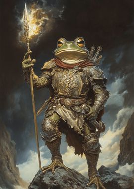 Frog Knight with Flaming Spear