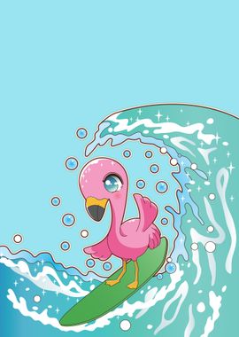 Pink Flamingo Surfing