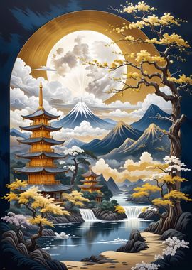 Japanese Pagoda Landscape