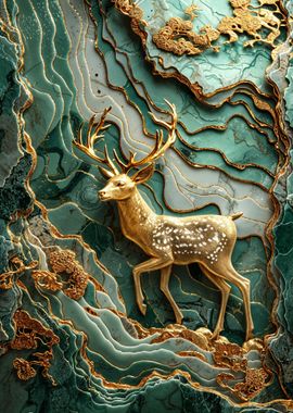 Golden Deer on Green Marble