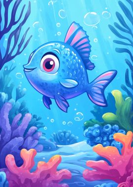 Cute Blue Fish Underwater