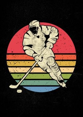 Hockey Player Retro Sunset