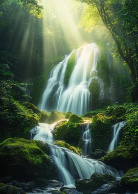 Waterfall in Lush Forest